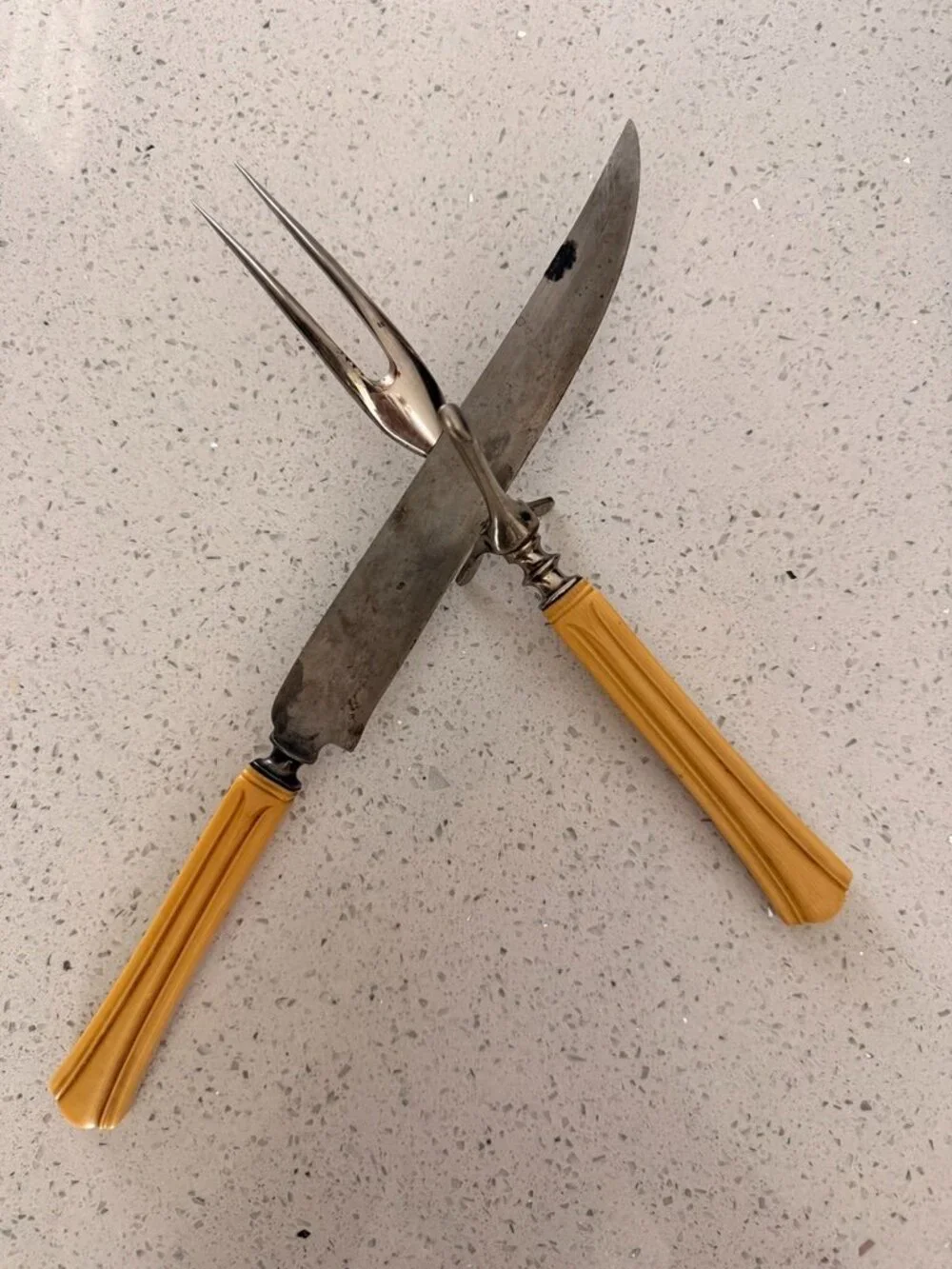 E.C.SIMMONS KEEN CUTTER early 1900's Celluloid Handled Carving Knife&Fork Set